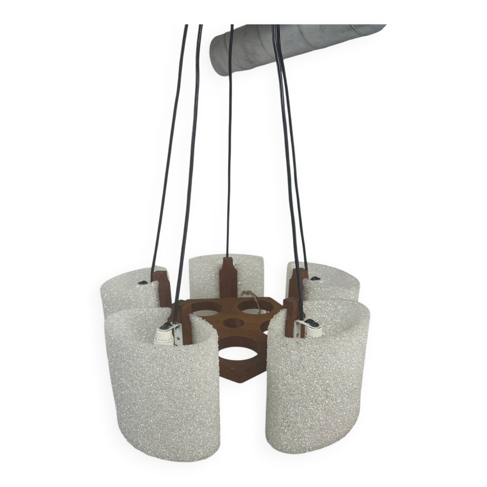 Pendant light in granite resin and wood, 1950s