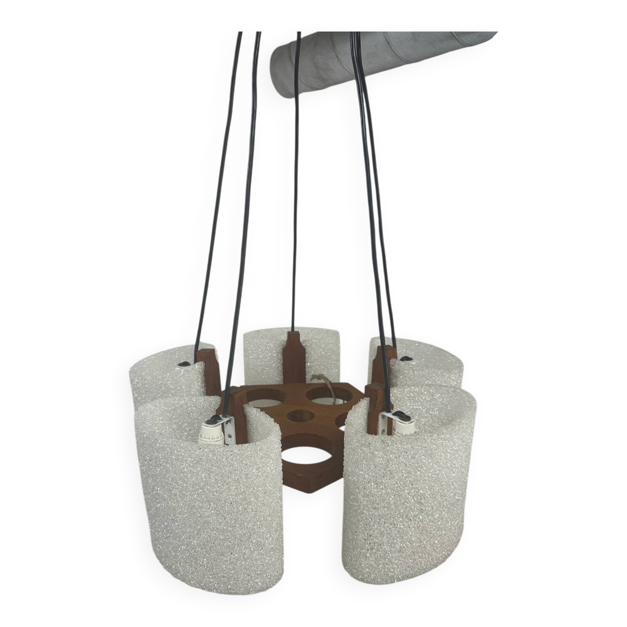 Pendant light in granite resin and wood, 1950s