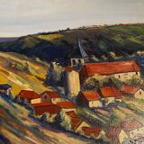 HST painting "Countryside landscape with village" signed G. Etave