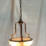 Vintage suspension in gilded brass and pressed glass