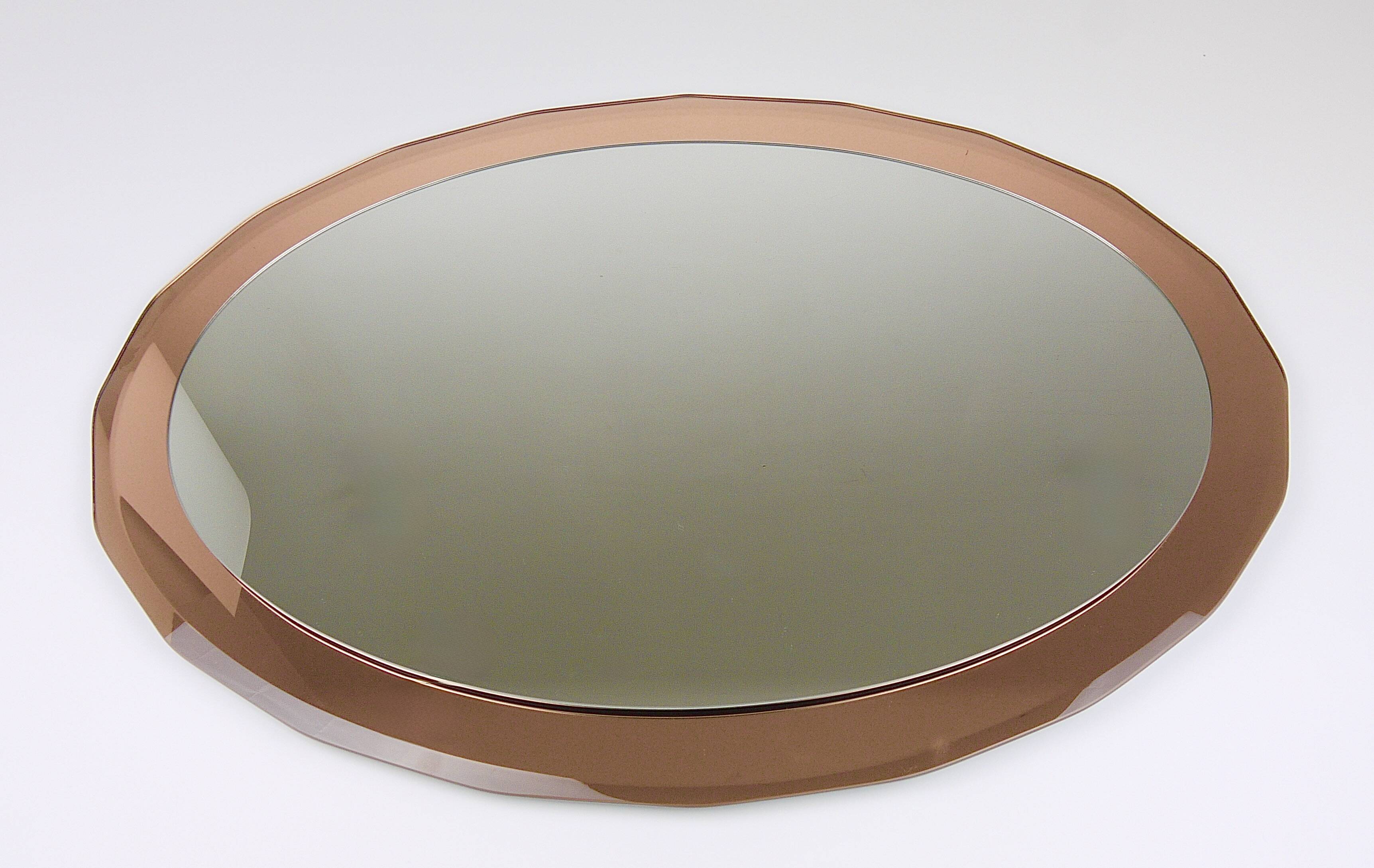 Cristal Arte Pink Oval Rosé Mid-Century Wall Mirror, Italy, 1960s