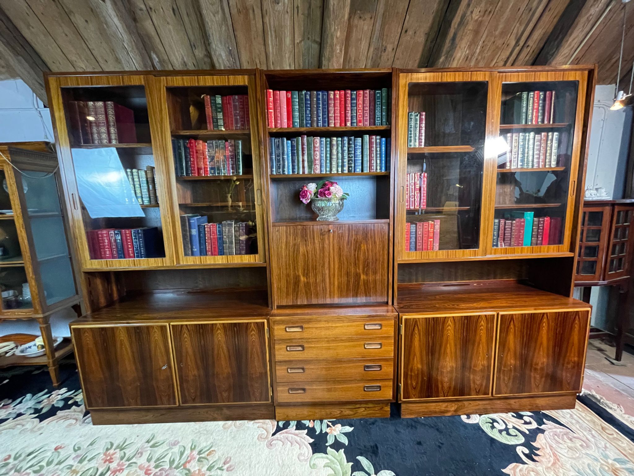 Mid century retro vintage wall unit bookcase danish design by poul hundevad rosewood 1950-1960