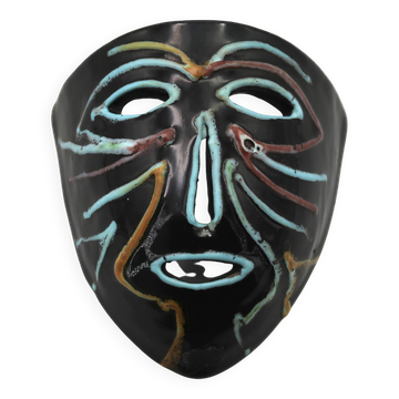 Masque mural Accolay en céramique noire, années 60