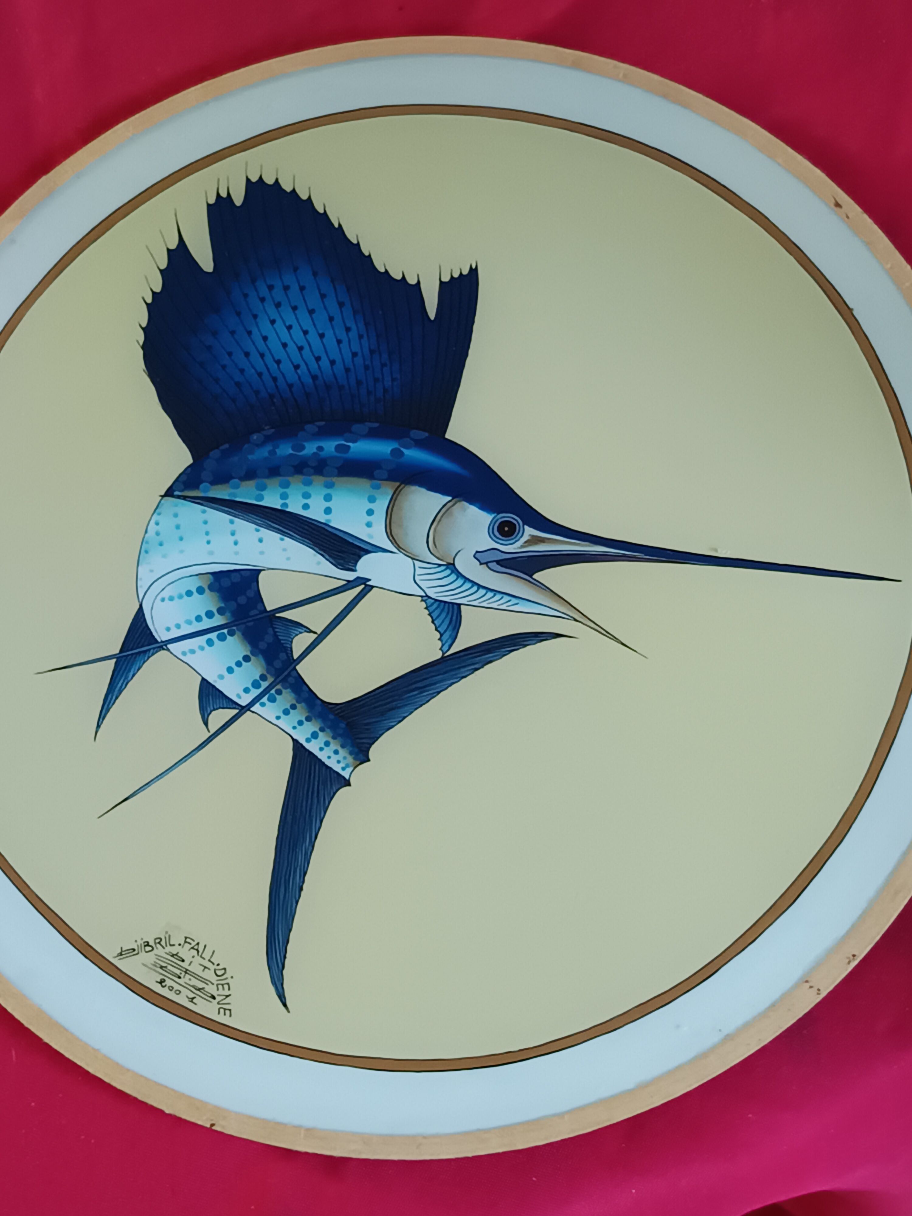 Pair of decorative panels signed by Djibril Fall Diène Exotic Fish