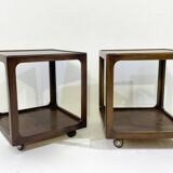 Mid-Century Pair of Side Tables with Wheels, Wood, 1960s