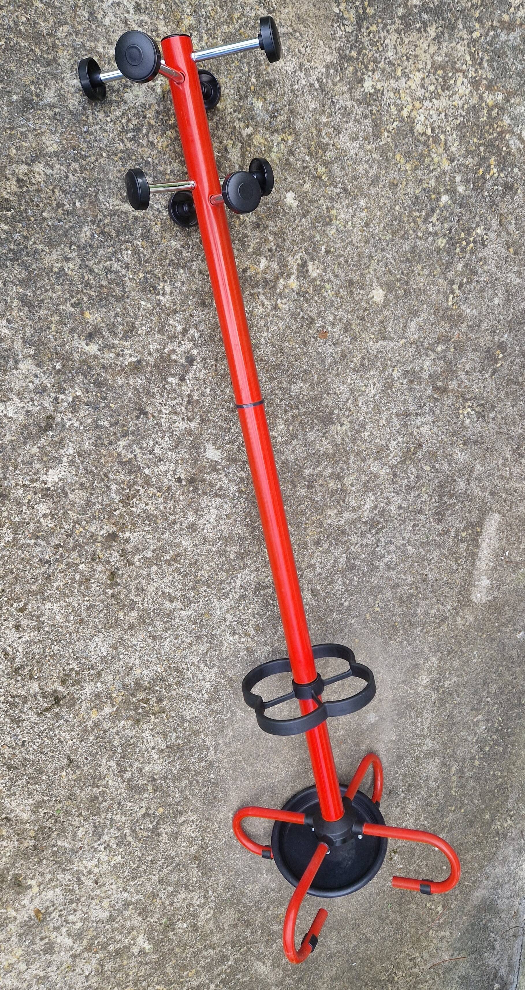 Red metal coat rack, vintage 1980s
