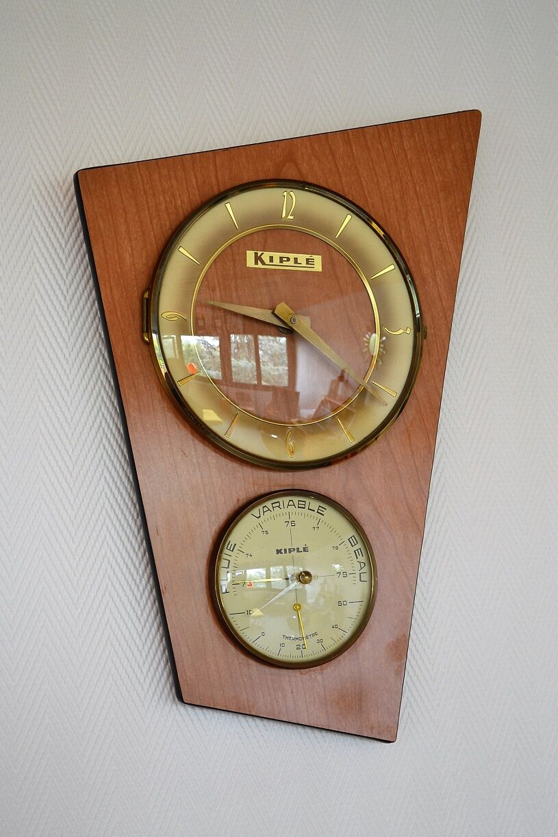 Clock barometer thermometer Kiplé formica vintage 1960s