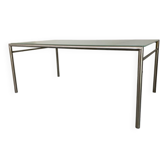 Modernist Italian Stainless Steel and Glass Dining Table, 1980s