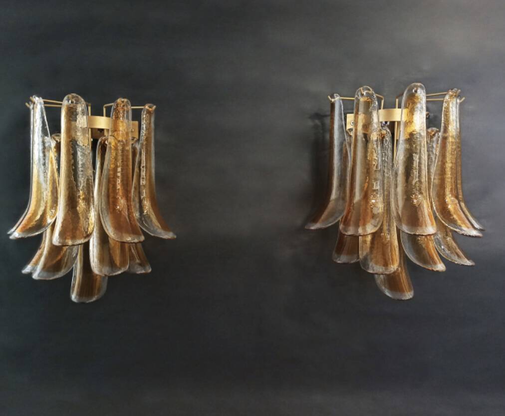 Paire appliques Murano verre fumé - cognac