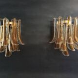Pair of Murano smoked glass wall lights - cognac