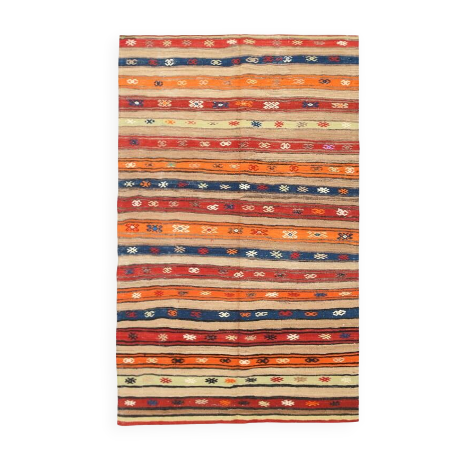 142x231Cm Multicolor Vintage Kilim Rug, Handmade Wool Rug