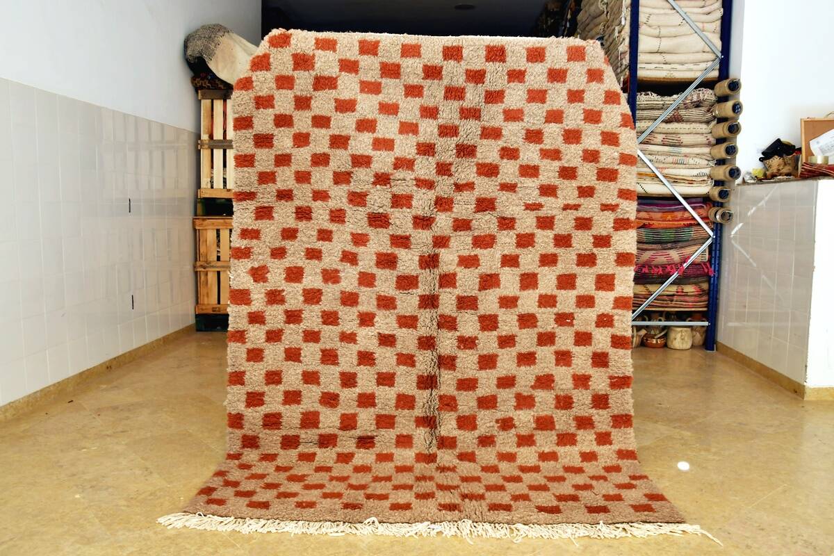 Beni Ouarain checkerboard rug Grey/Brown