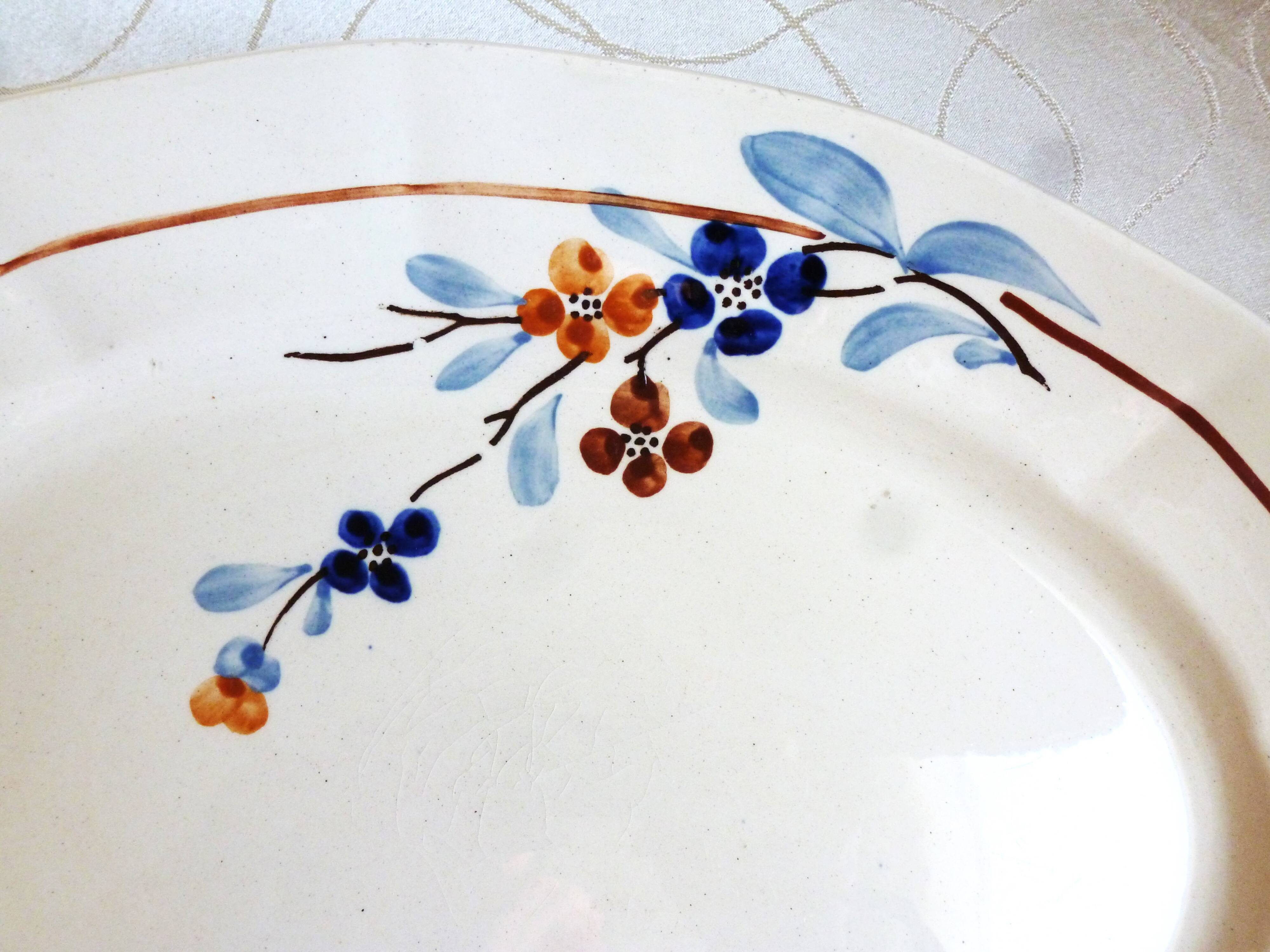 2 vintage Sarreguemines dishes, table service dishes with floral hand decoration