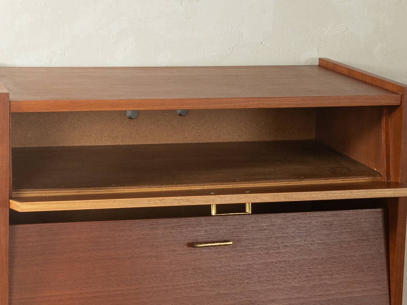 Classic shoe cabinet from the 1960s with brass handles