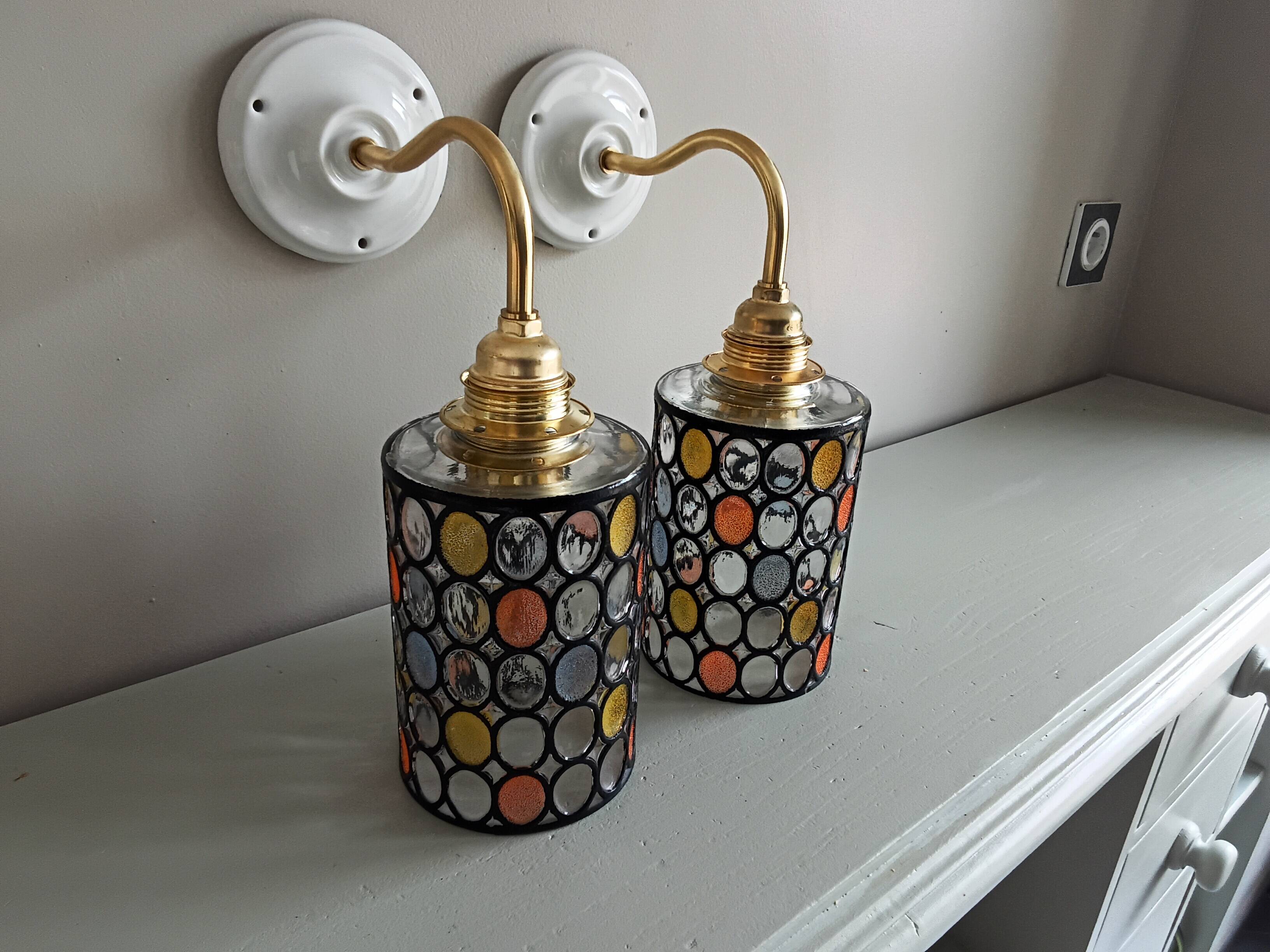 Paire d'appliques murales vintage globes à facettes