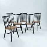 Tapiovaara Fanette style spindle teak chairs, set of 6