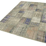 Hand-knotted turkish vintage 178 cm x 250 cm grey patchwork carpet