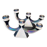 Pair of 3-branch candlesticks in iridescent two-tone ceramic from the 60s