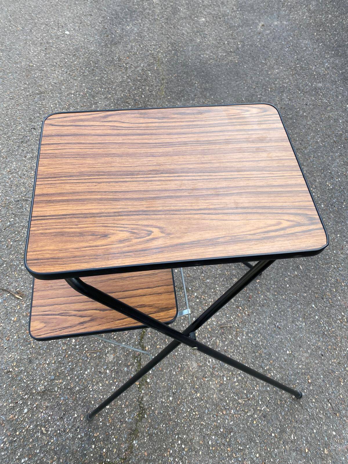 Vintage folding projector table steel and wood 1970