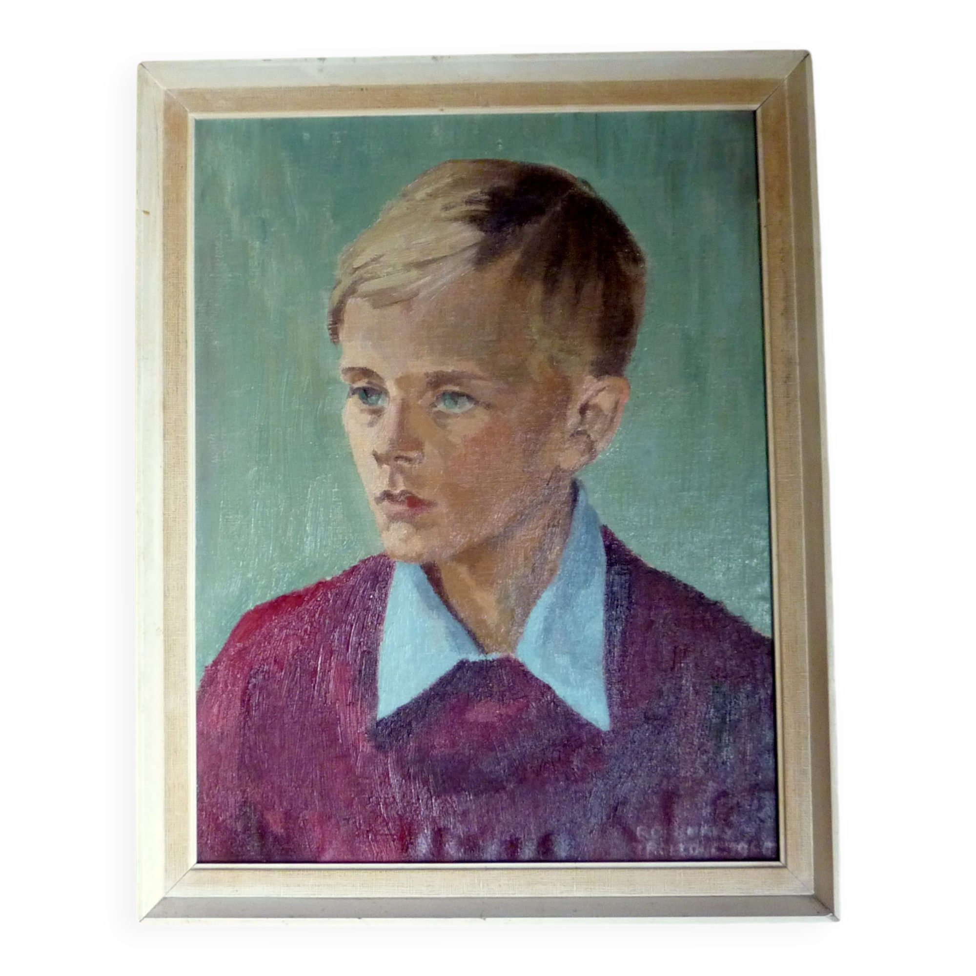 Vintage portrait painting of young boy signed trollope
