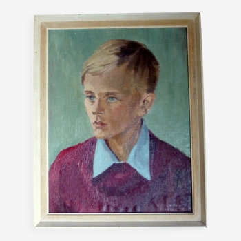 Vintage portrait painting of young boy signed trollope