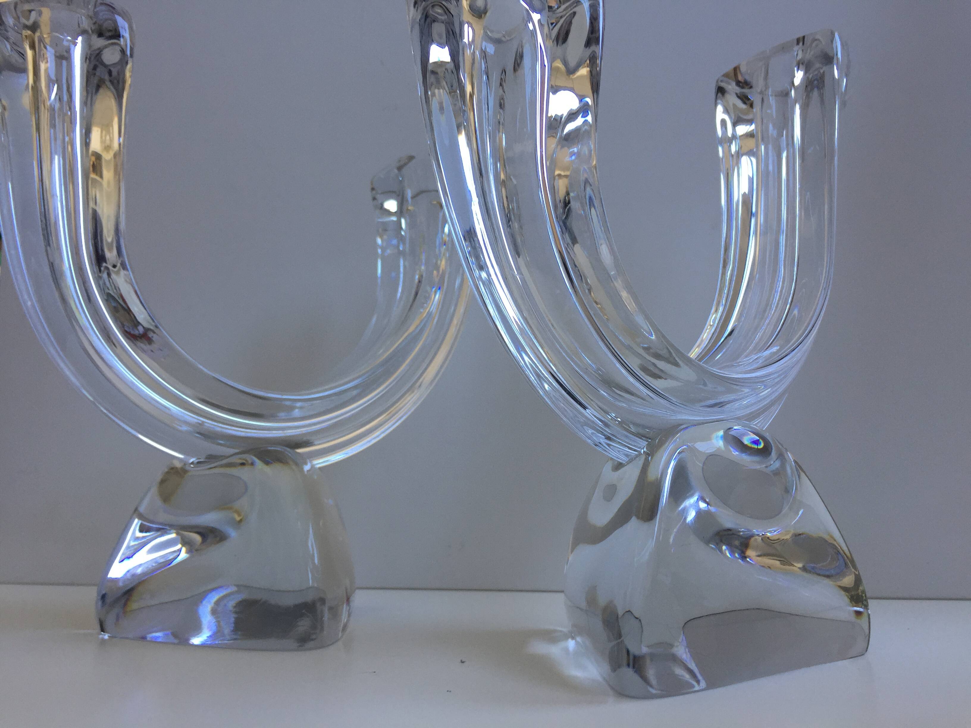 Pair large candlesticks crystal candlesticks cristallerie de lorraine