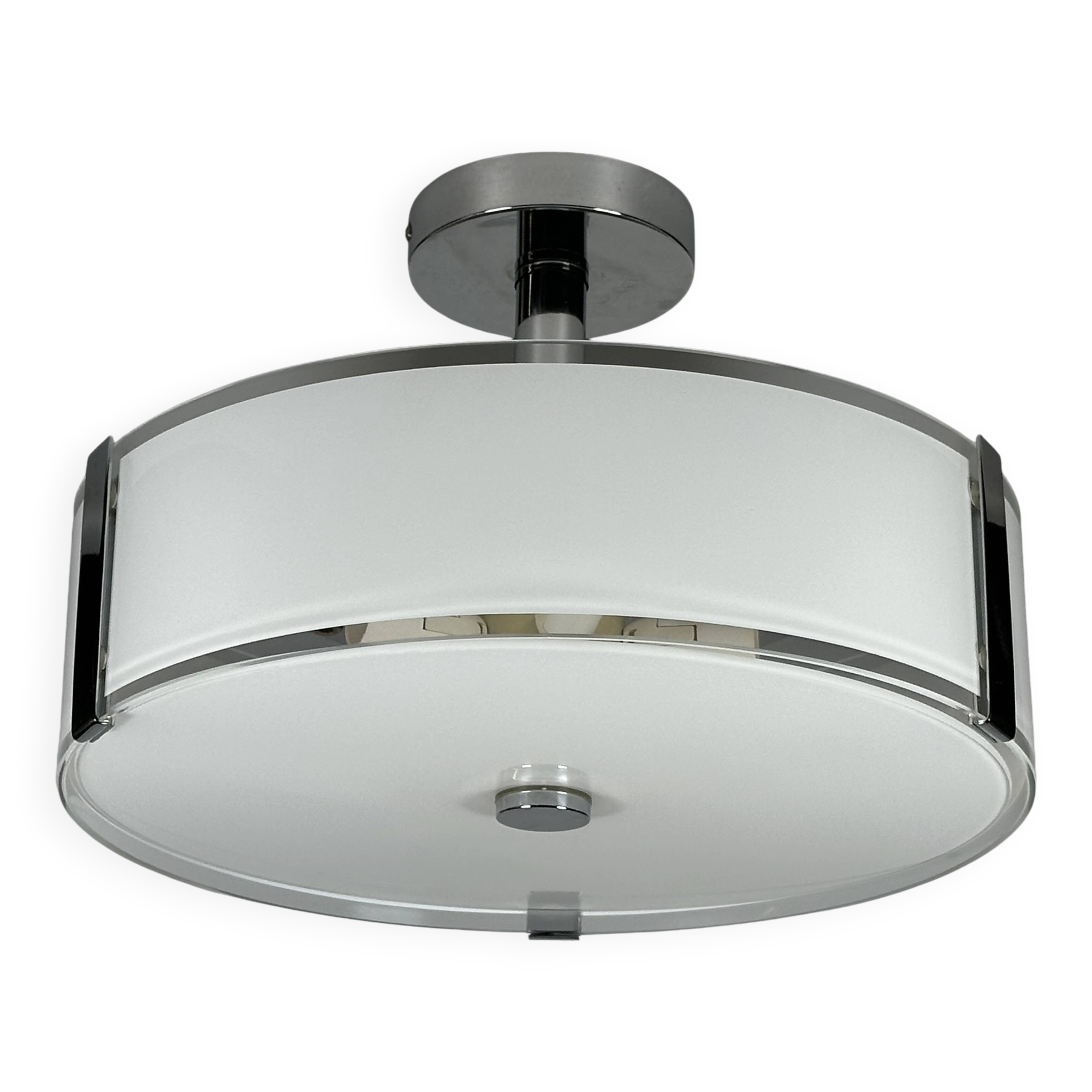 1970s 1980s Ceiling Lamp by Honsel Leuchten Germany in Glass & Chrome