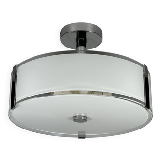 1970s 1980s Ceiling Lamp by Honsel Leuchten Germany in Glass & Chrome