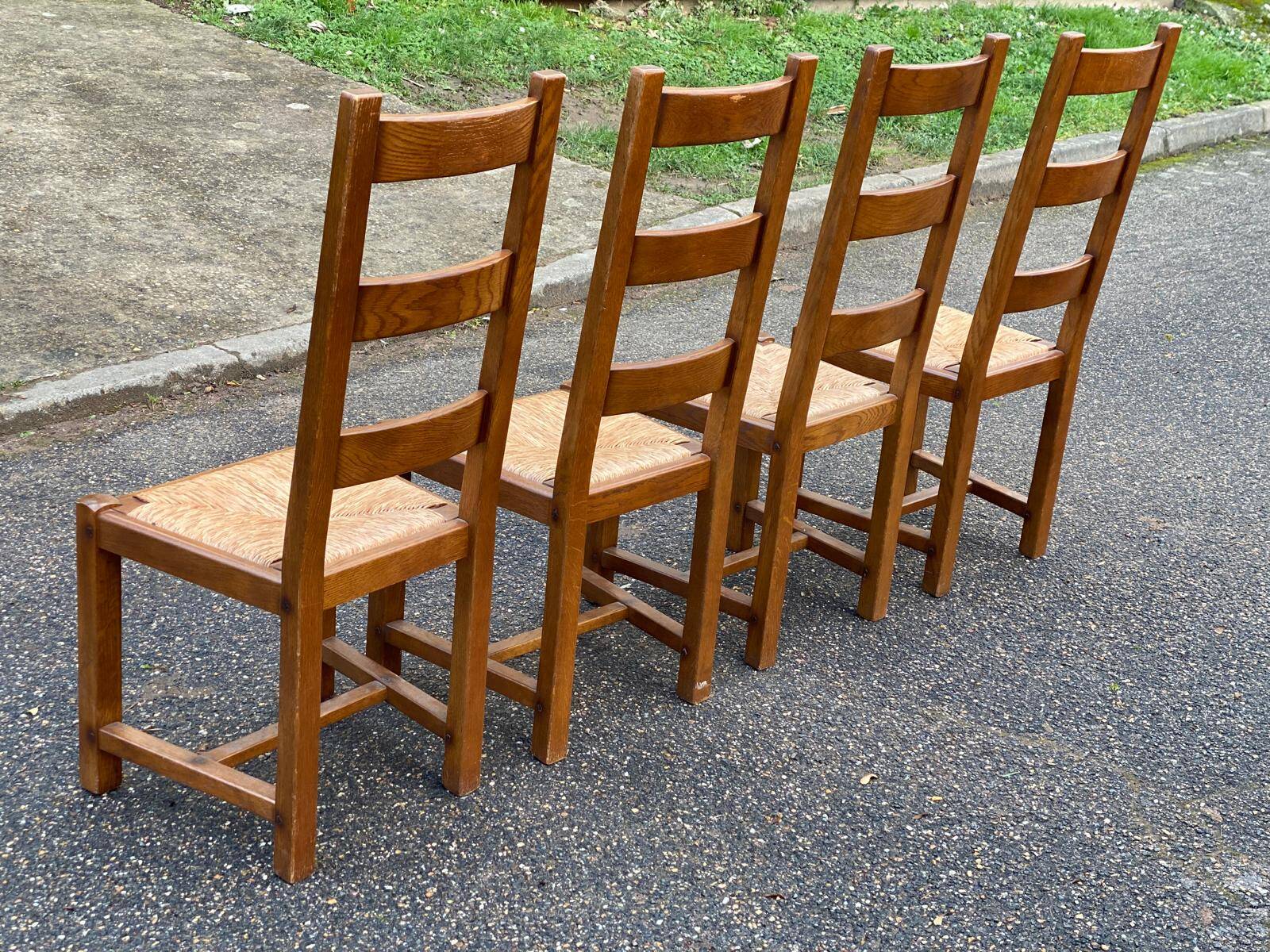 4 Vintage Farmhouse Style Solid Wood Straw Dining Chairs
