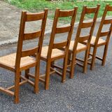 4 Vintage Farmhouse Style Solid Wood Straw Dining Chairs