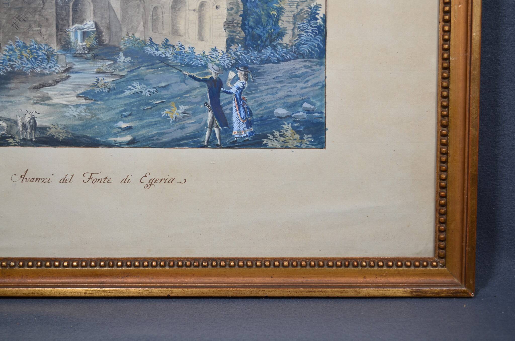 Ecole Italienne du XIXème siècle  « La source de la nymphe Egérie » Gouache