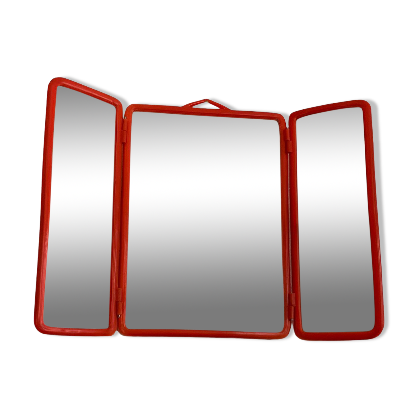 Orange plastic triptych mirror