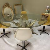 Round glass and brass table by designers Richard and Isabelle Faure
