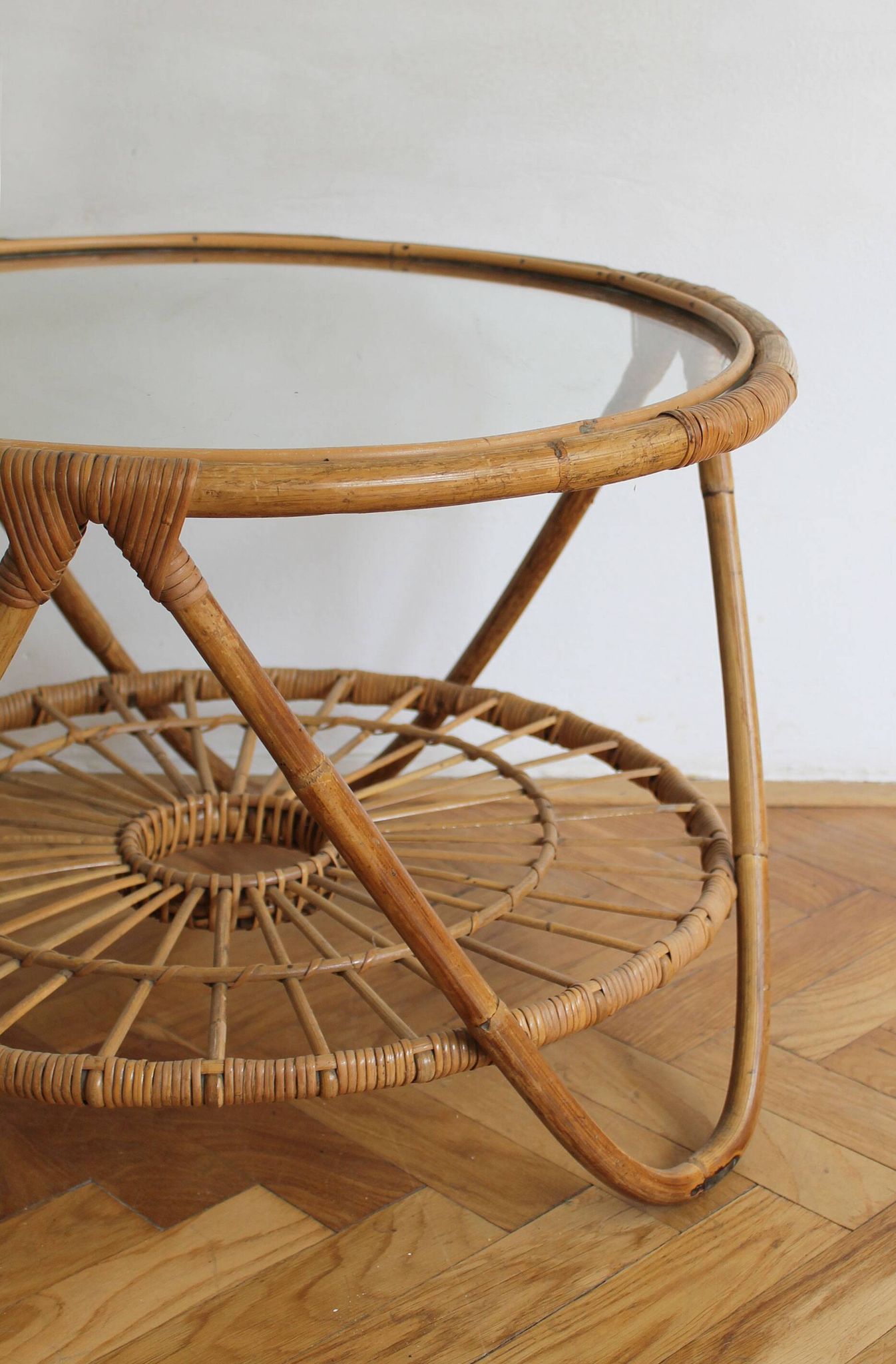 1960's Set of Four Rattan Armchairs and Side Table by Jaroslav Prochazka for ULUV