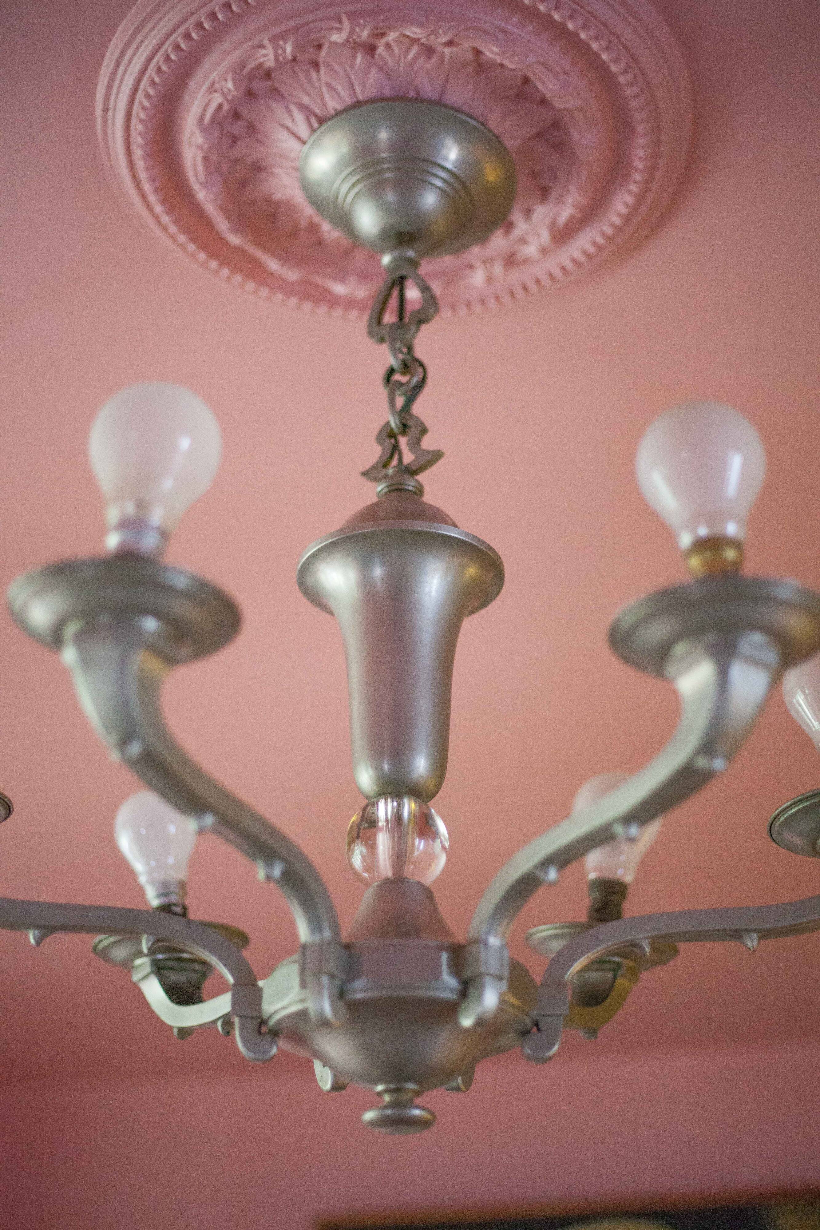 vintage 6-light chandelier, vintage suspension, ceiling lamp, interior decor