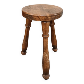 Tabouret tripode en bois massif vintage