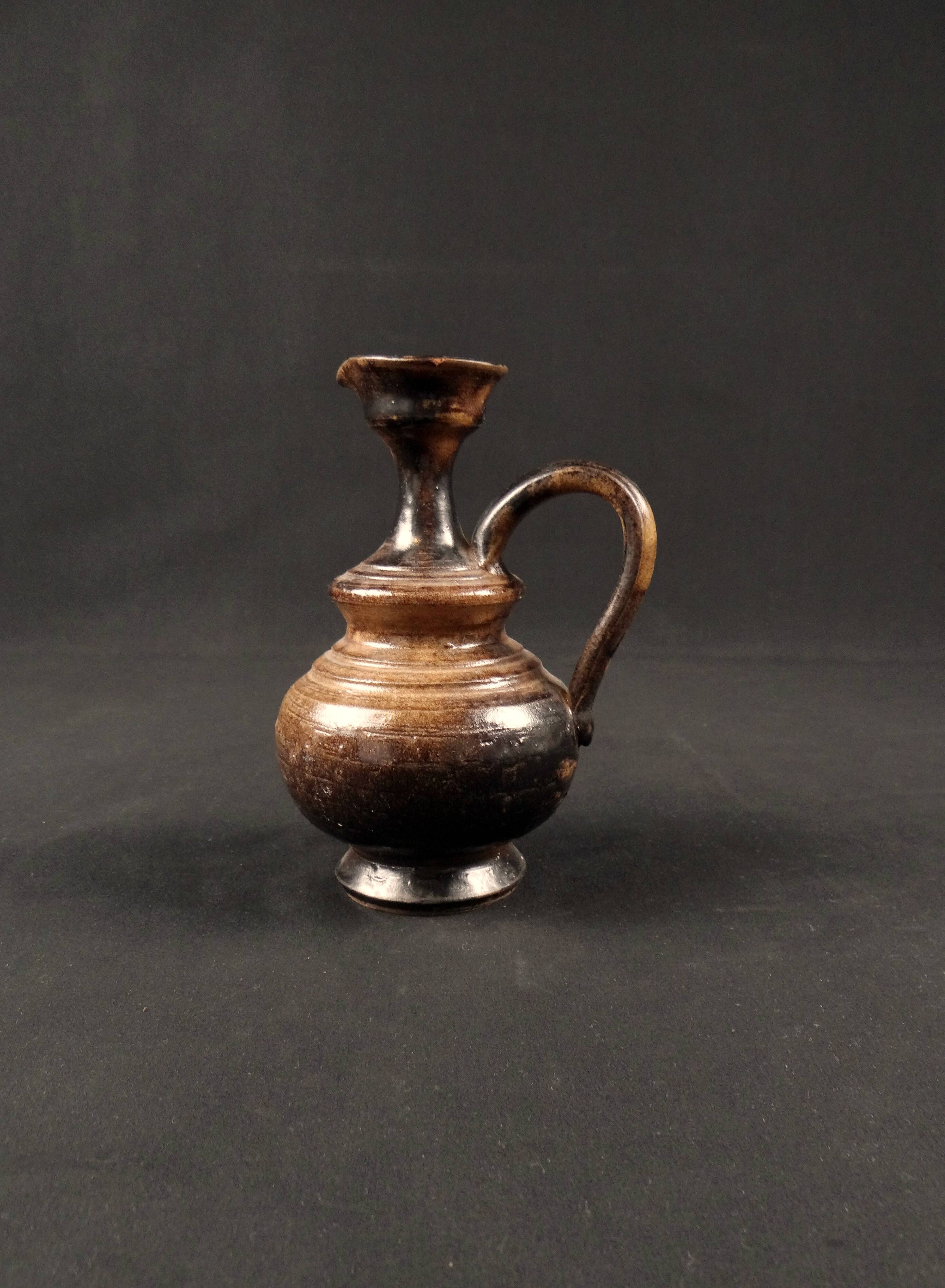 Vintage 1970s ceramic pitcher signed Jean Marais with chamotte glaze