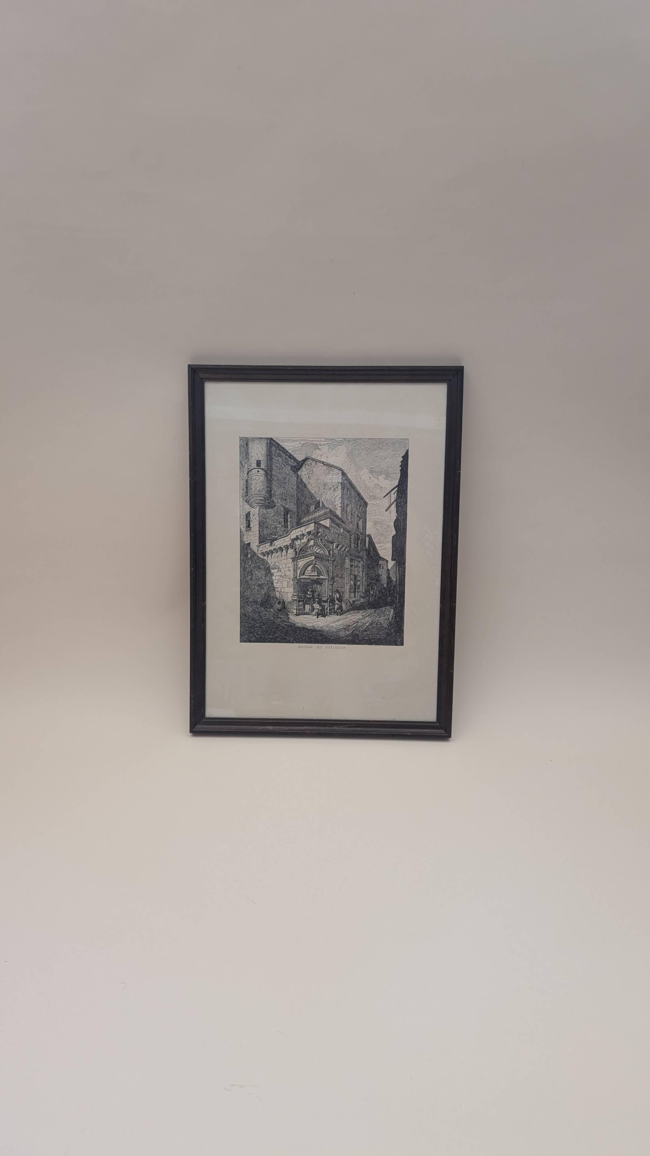 Framed antique engraving — "House of the Pastry Chef"
