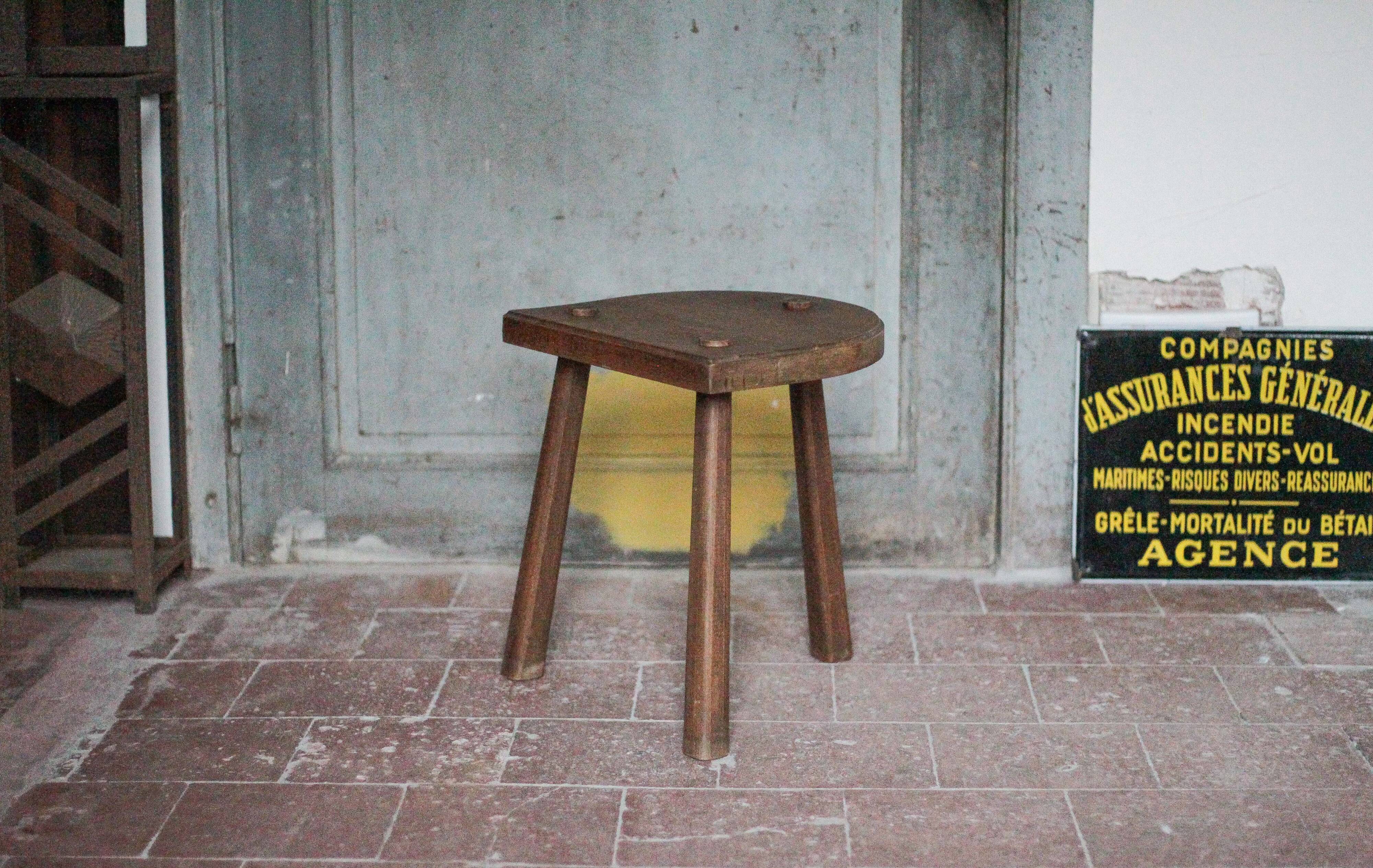 Vintage stool, wooden stool, half-moon tripod stool, occasional chair