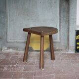 Vintage stool, wooden stool, half-moon tripod stool, occasional chair