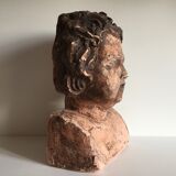 Bust old child in plaster stamped l.j.c.