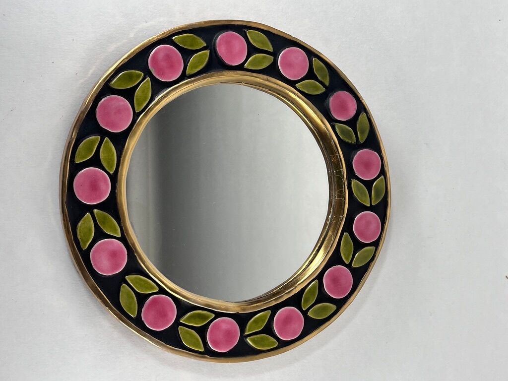 Round mirror Mithé Espelt vintage ceramic 1950