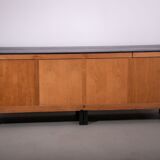 Black oak brutalist sideboard by Jean Batenburg with graphical doors for MI, Belgium
