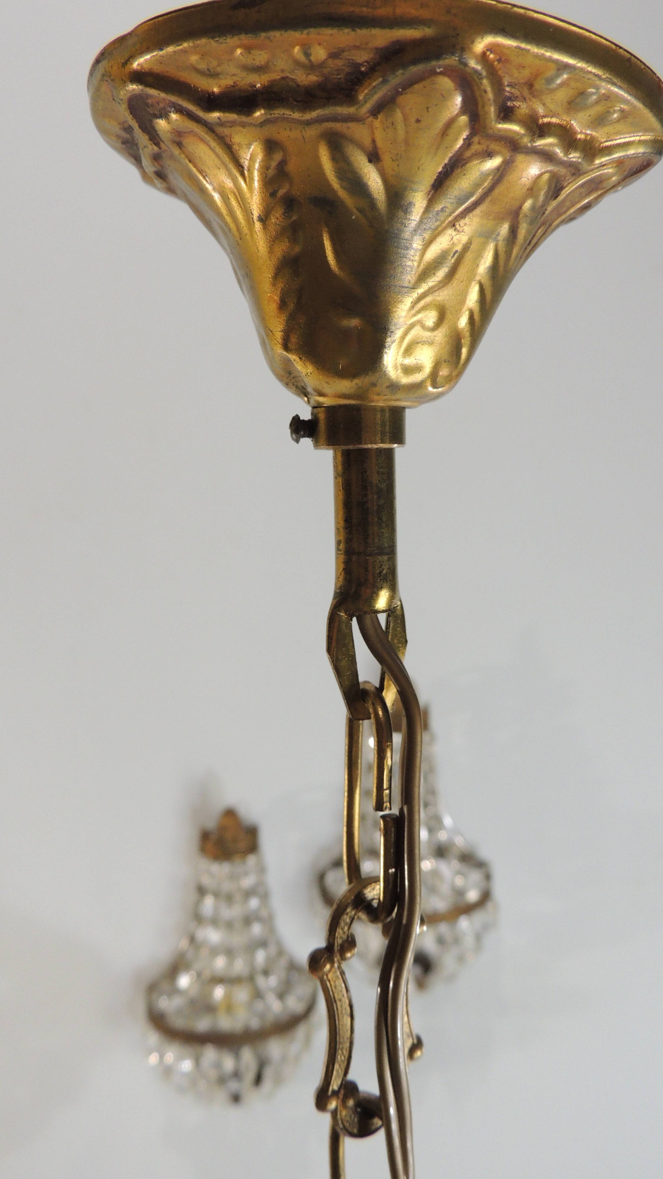 Antique crystal chandelier with 2 wall sconces – Vintage milk pendant