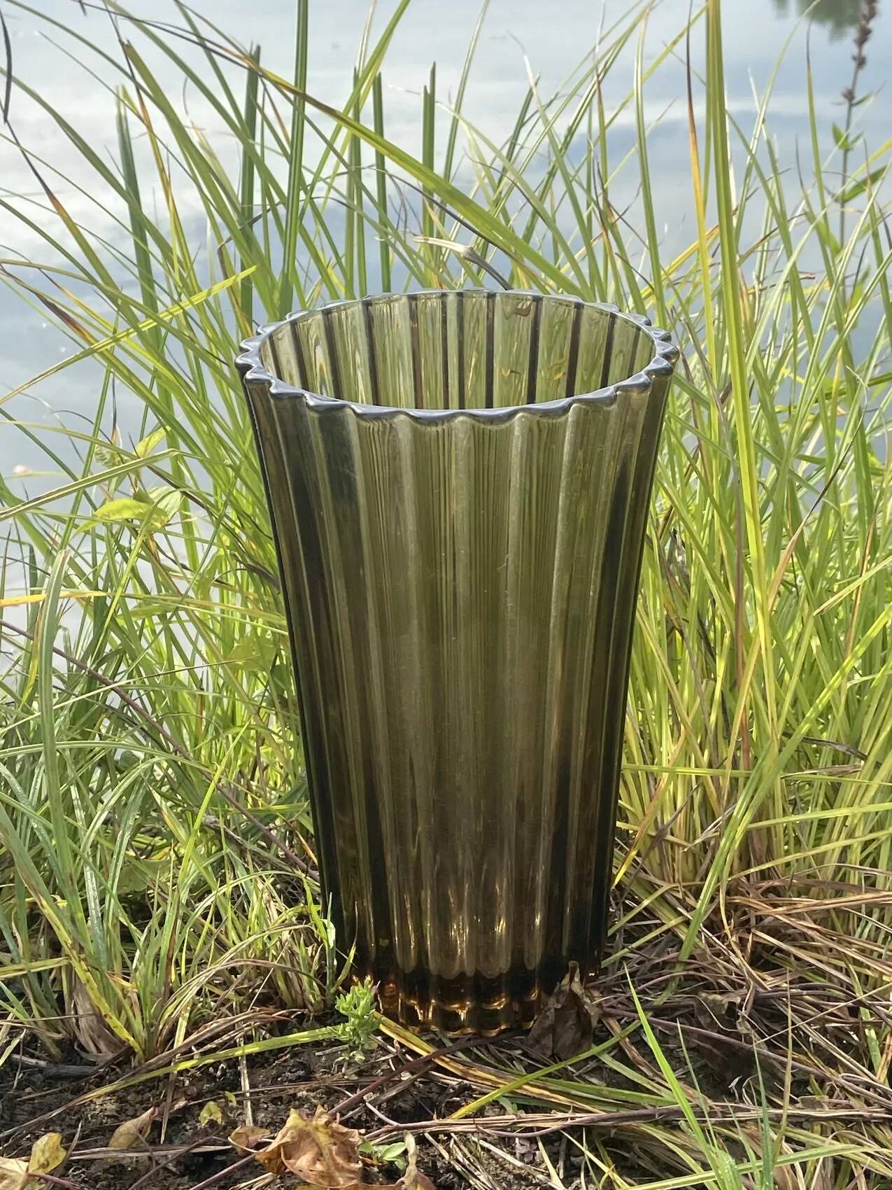 Large Art Deco smoked glass vase – height 32 cm