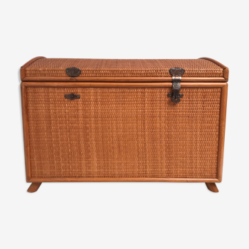 Trunk trunk in canned rattan 50s-60s
