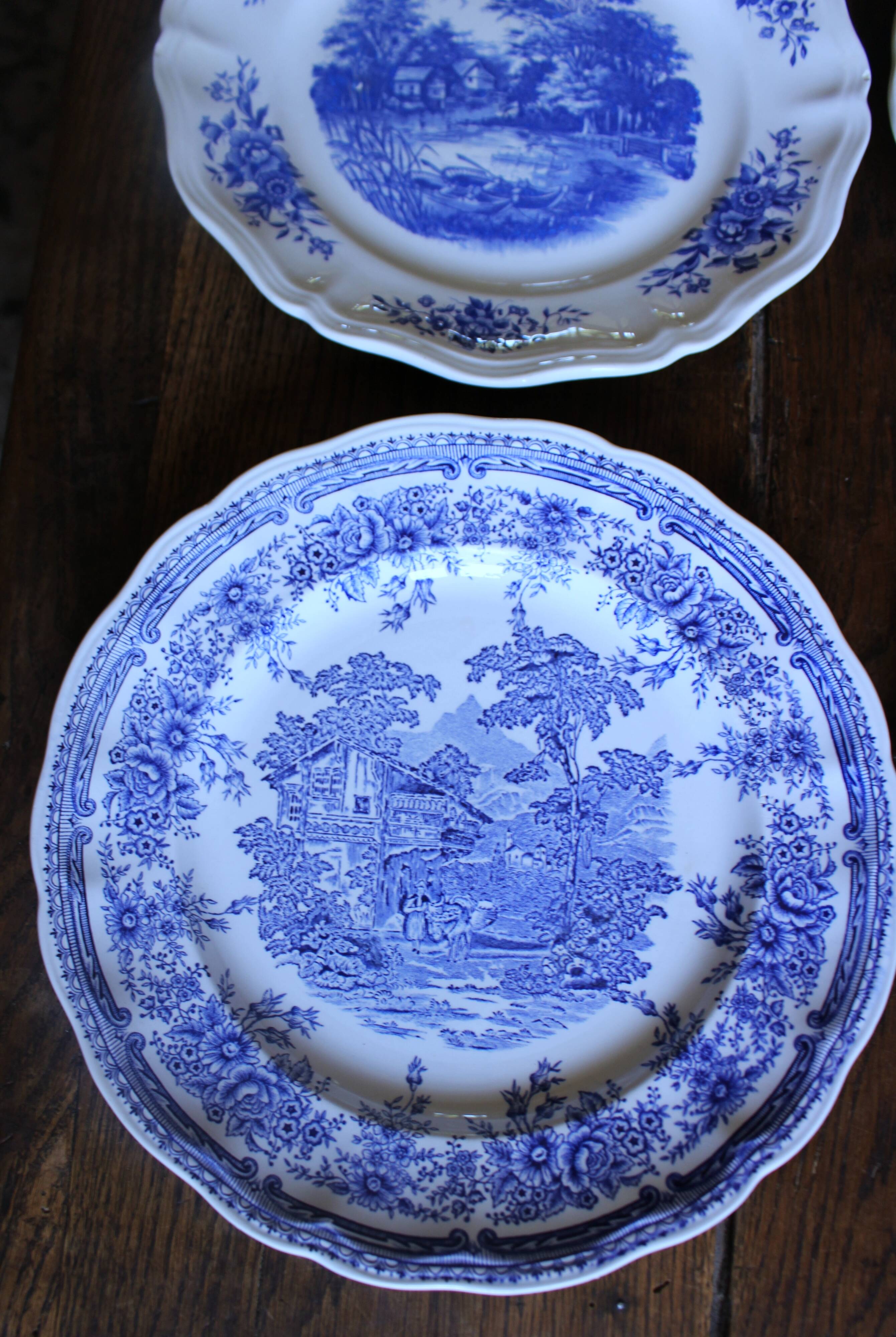 6 romantic blue Lunéville Sarreguemines dinner plates