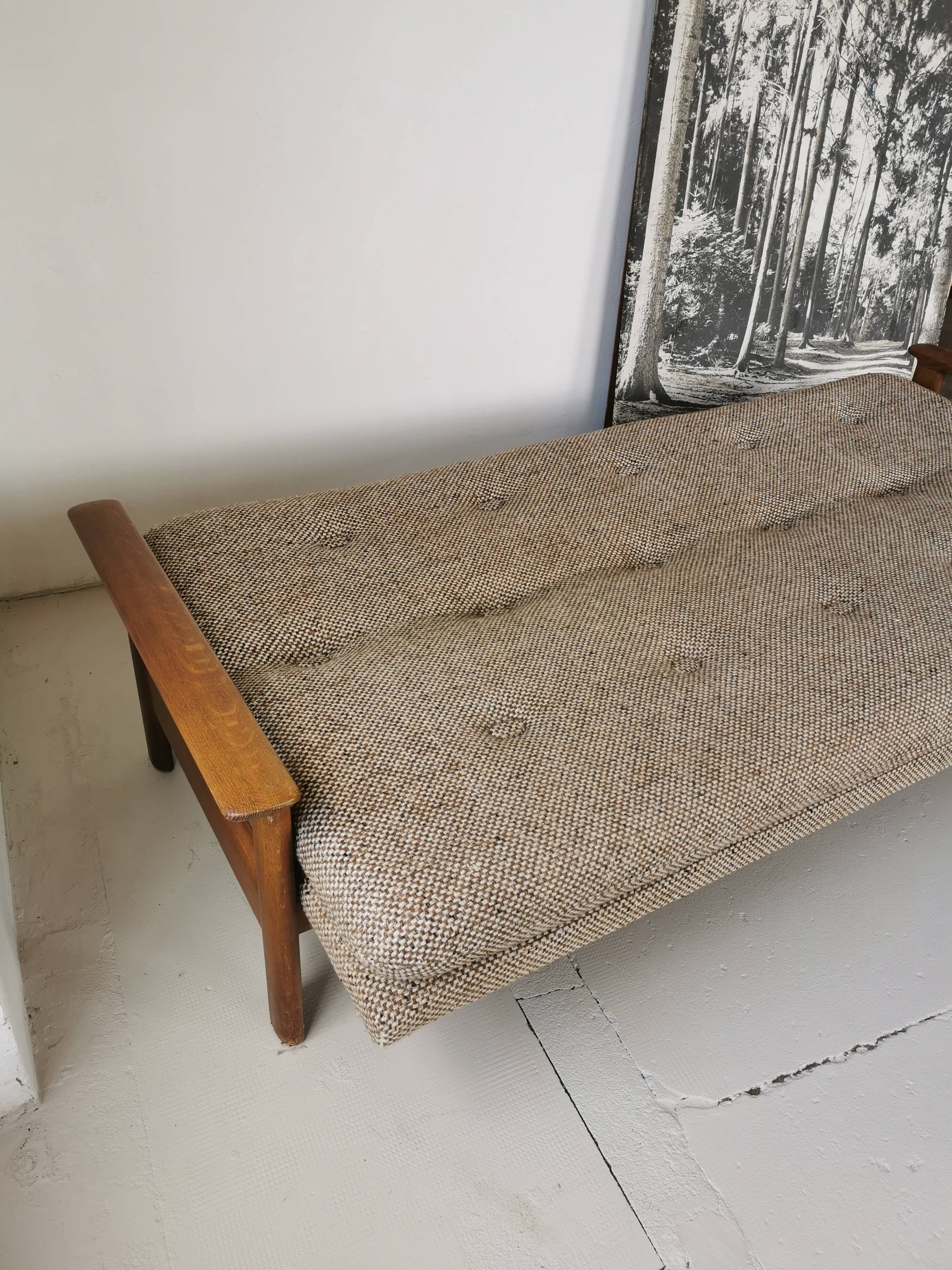 Banquette day bed en chêne design 1970