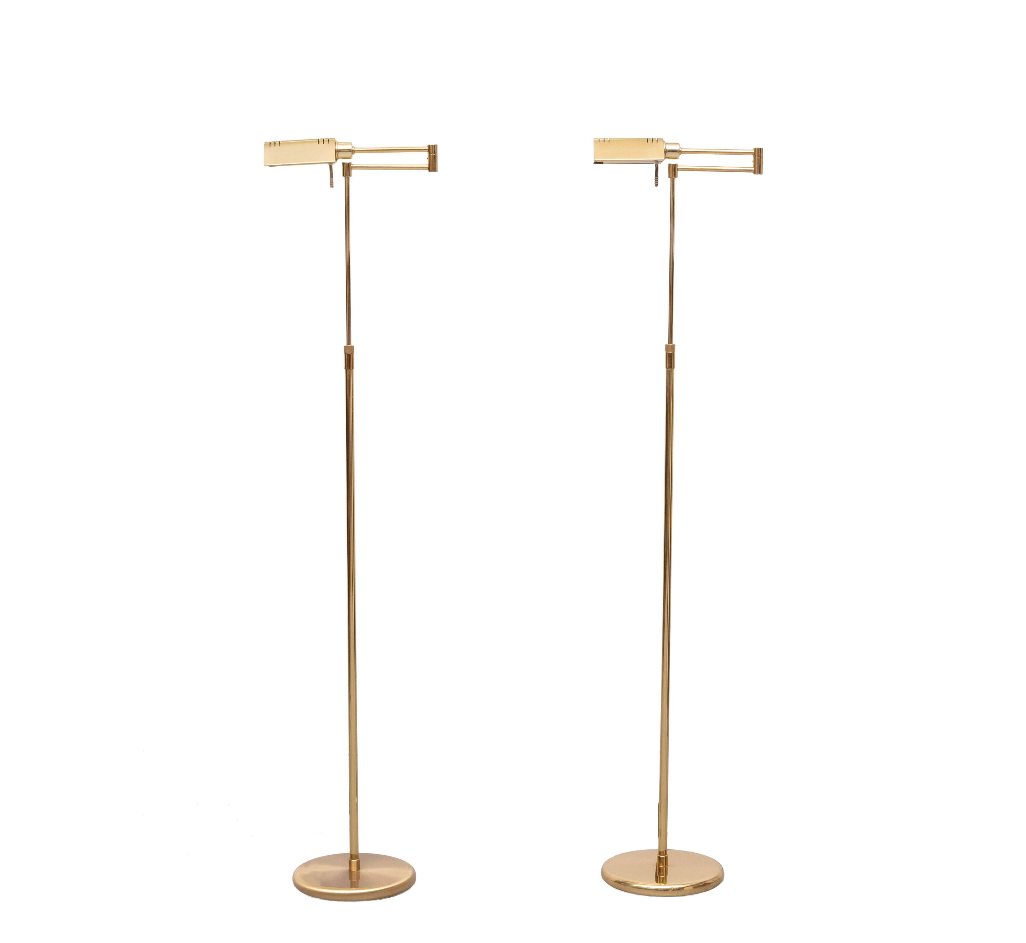 Brass Swing arm Halogen floor lamp by Holtkoetter 1980s Germany