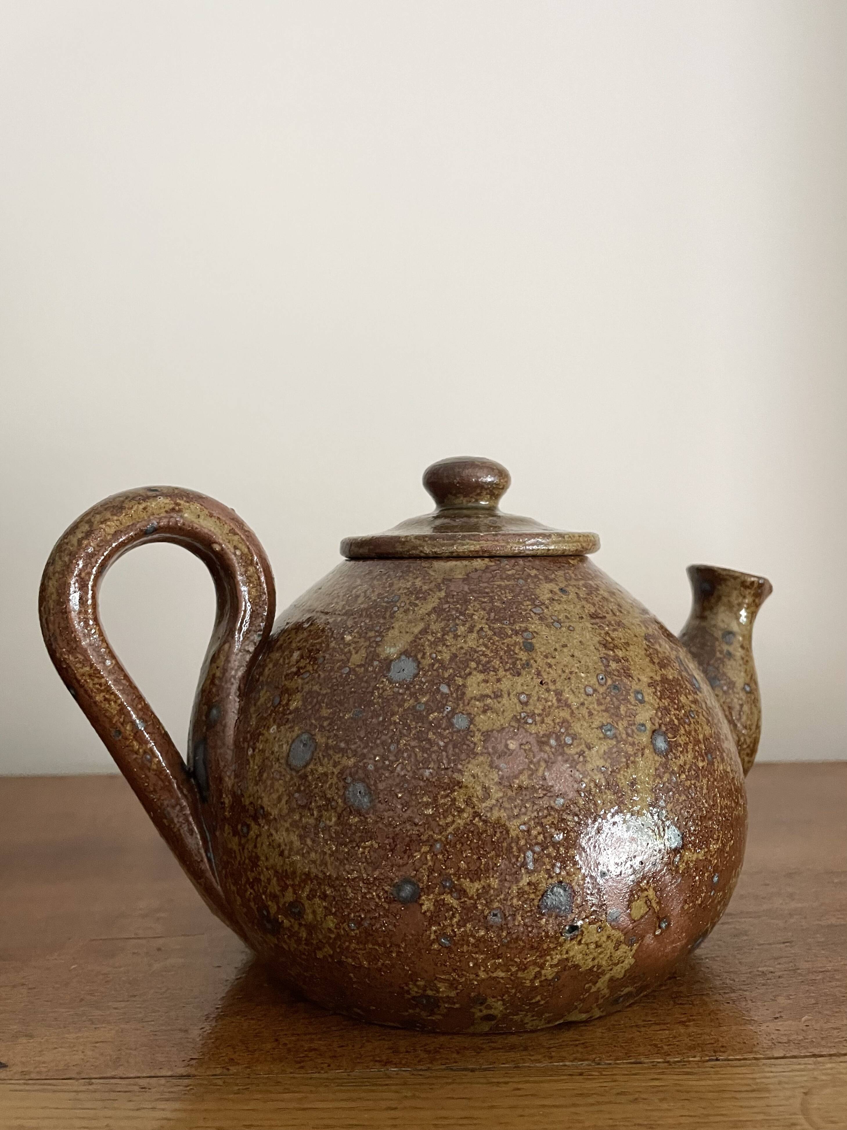 Théière avec 2 tasse à café en grès design vintage